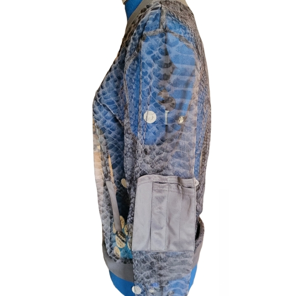 K. Jordan Grey Mesh Skaeskin Bomber Jacket Top~Metallic Sleeve Phone Pckt sz L - Picture 3 of 7